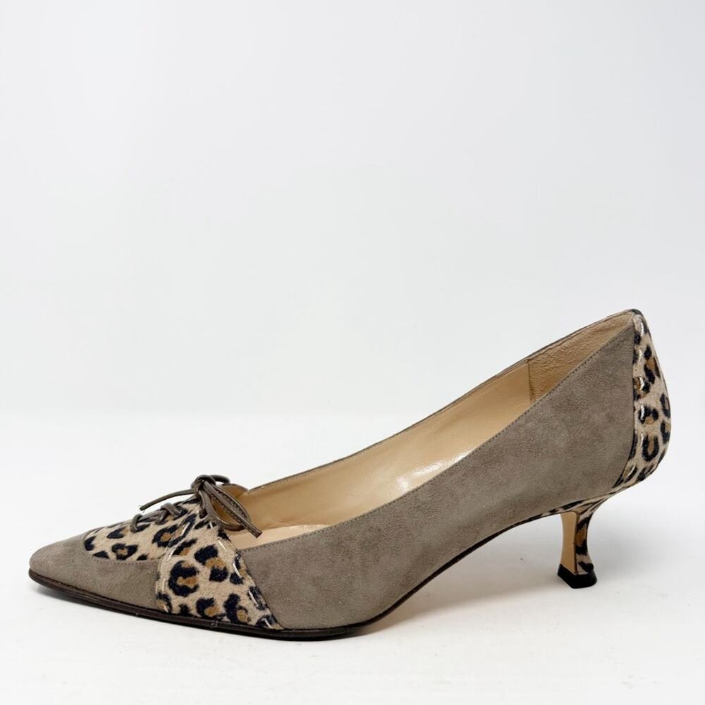Manolo Blahnik Suede Leopard Print Bow Pointed Toe Heels Womens Size EU 40 - Picture 9 of 12